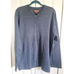 Marlboro Originals 2X Men's V-Neck Sweater Pullover LS Vintage Cotton‎ Blnd Blue
